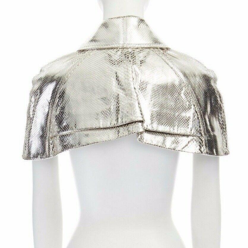 Women's runway BURBERRY SS13 silver python leather cropped trench coat cape IT40 US4 S