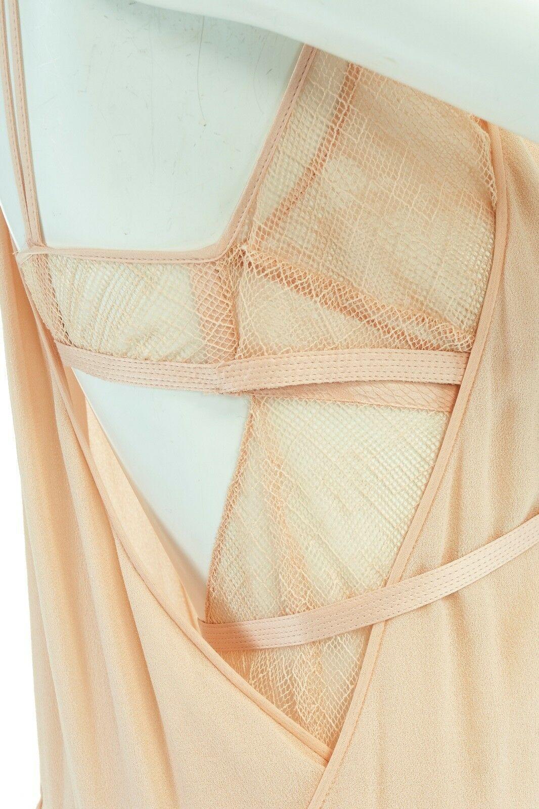 Women's runway CALVIN KLEIN nude lattice lace bondage camisole silk dress gown US4 S