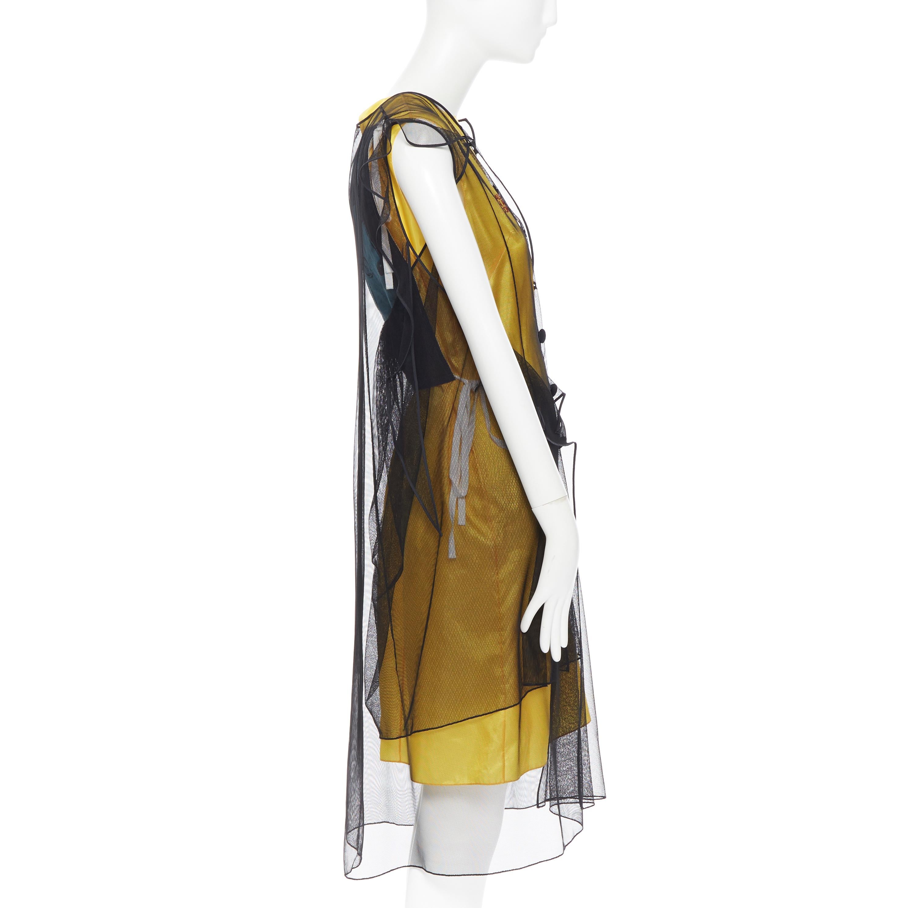 runway CALVIN KLEIN RAF SIMONS ANDY WARHOL black yellow mesh layered dress IT40 In New Condition In Hong Kong, NT