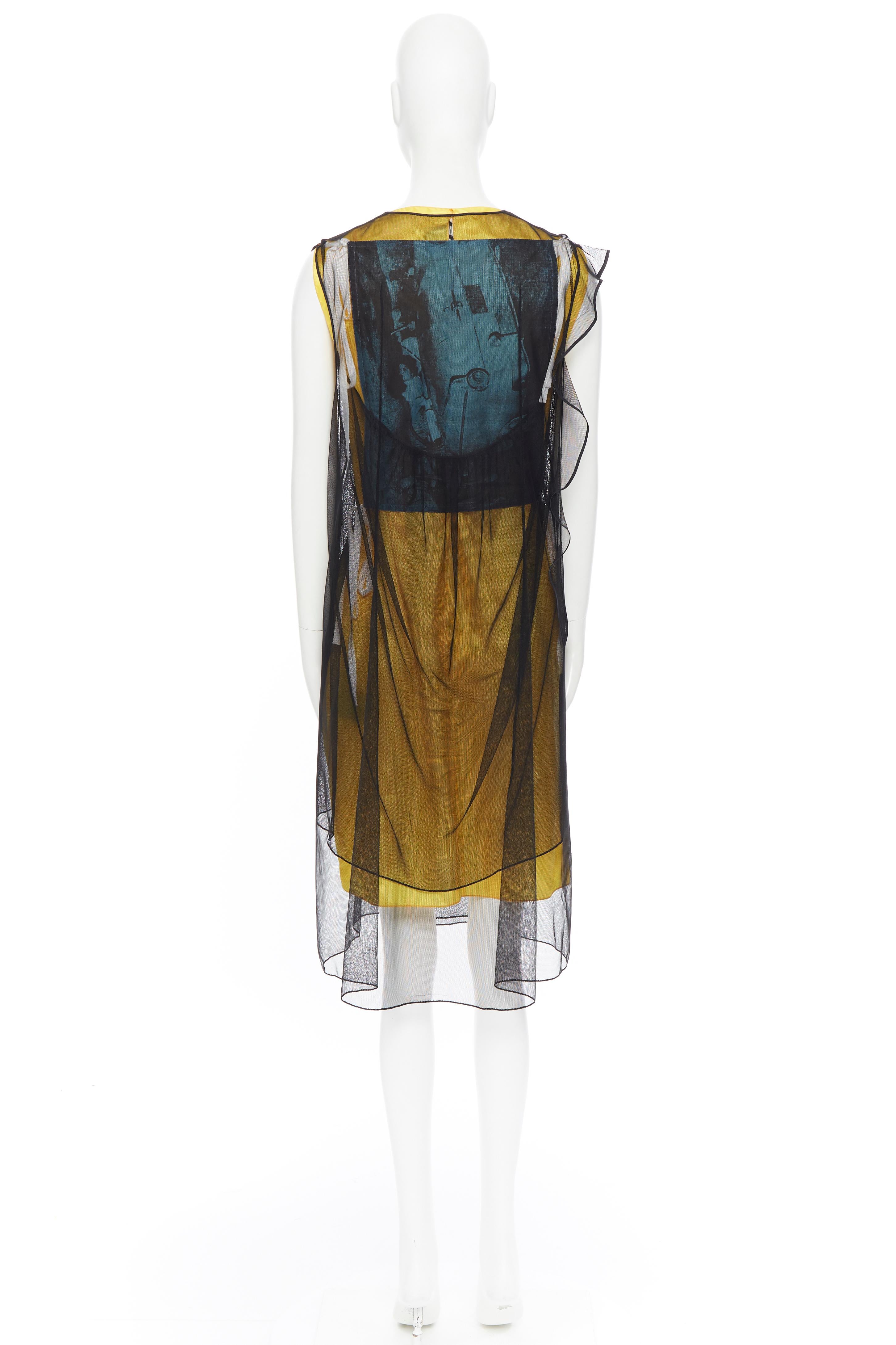 Women's runway CALVIN KLEIN RAF SIMONS ANDY WARHOL black yellow mesh layered dress IT40