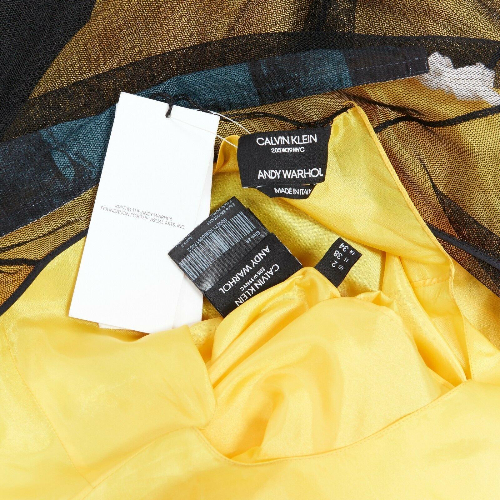 CALVIN KLEIN RAF SIMONS Andy Warhol Laufsteg gelbes, durchsichtiges Kleid IT38 6