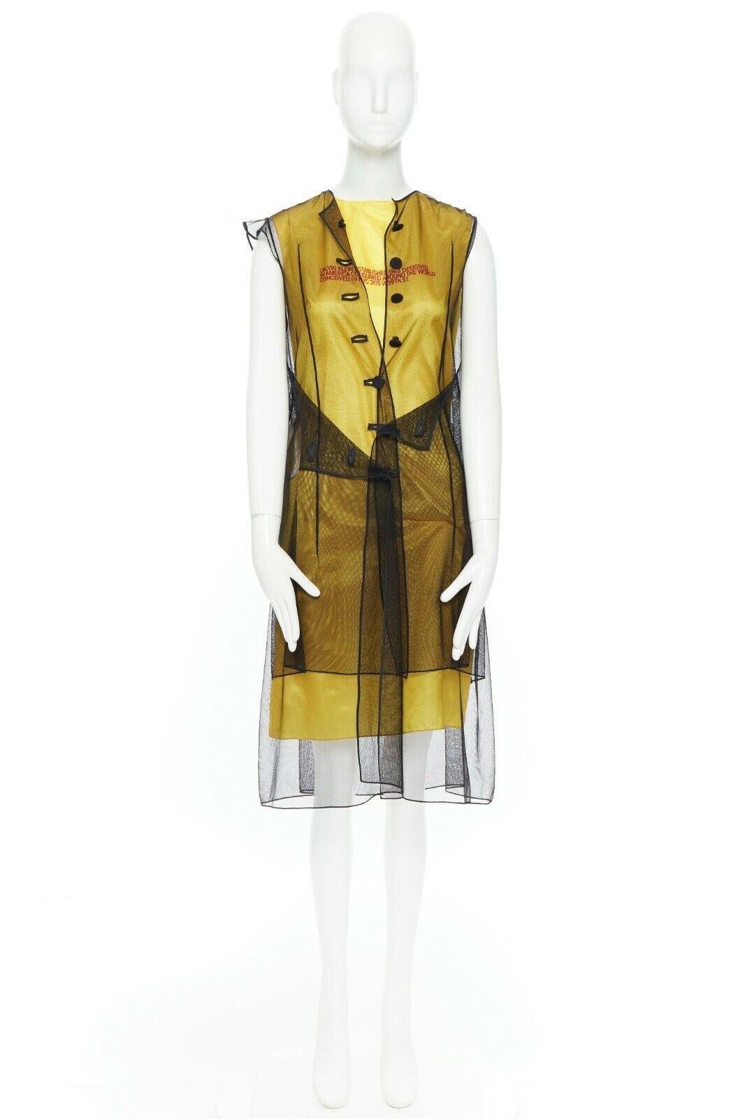 CALVIN KLEIN RAF SIMONS Andy Warhol Laufsteg gelbes, durchsichtiges Kleid IT38 (Gelb)