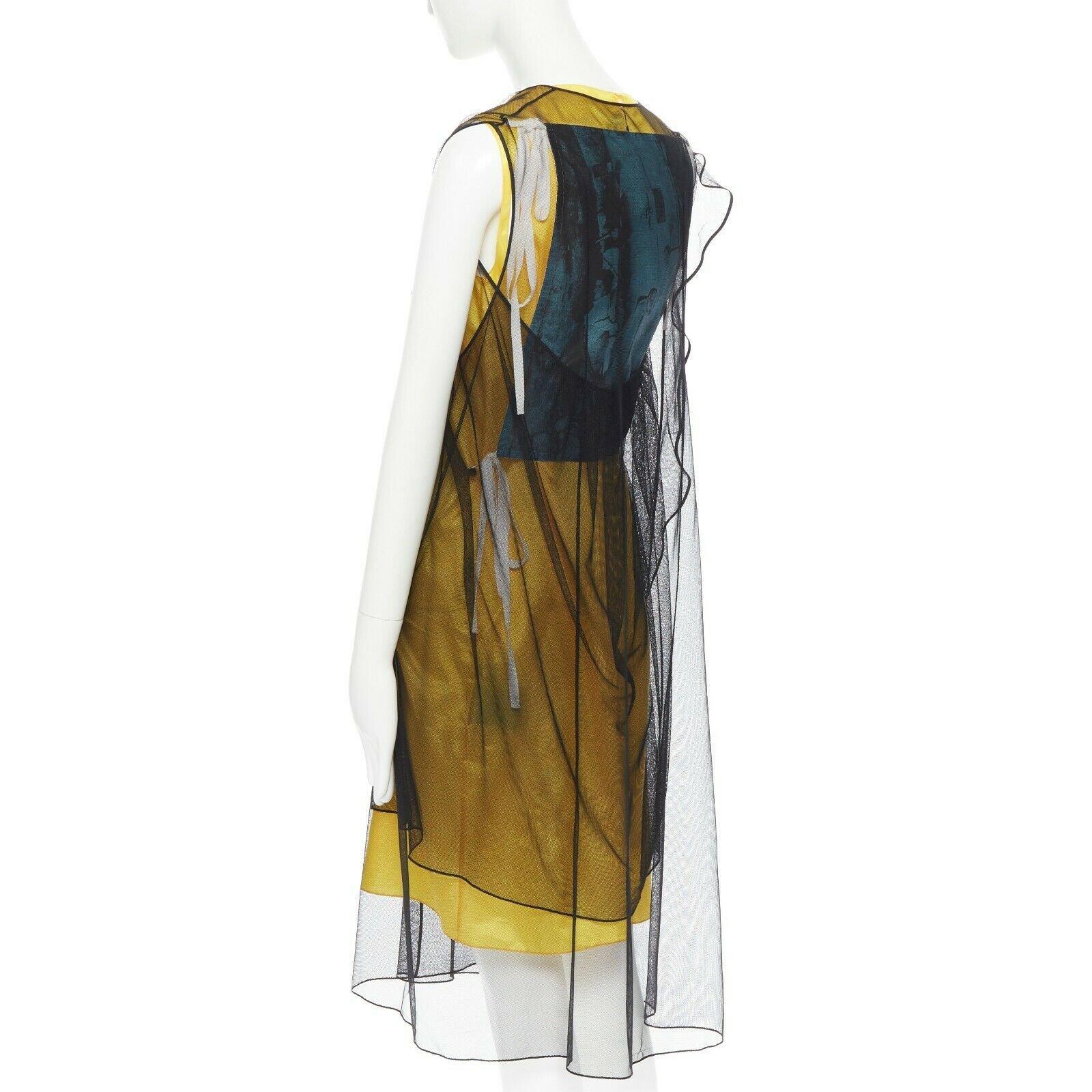 CALVIN KLEIN RAF SIMONS Andy Warhol Laufsteg gelbes, durchsichtiges Kleid IT38 3