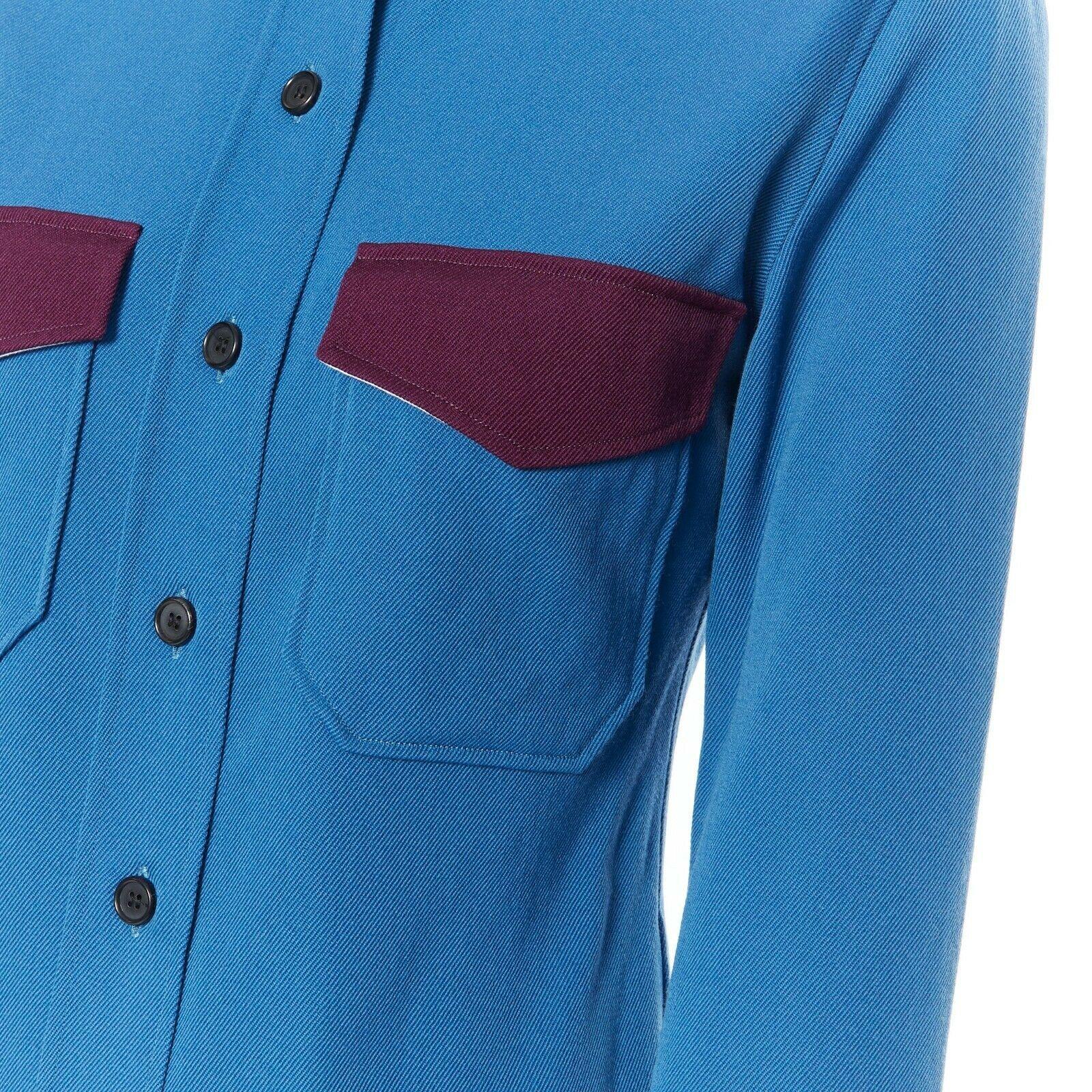Women's runway CALVIN KLEIN RAF SIMONS AW17 blue purple wool diner uniform shirt IT38 XS