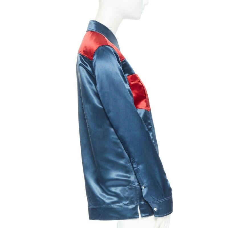 runway CALVIN KLEIN RAF SIMONS SS18 blue red acetate diner uniform shirt IT36 XS In New Condition For Sale In Hong Kong, NT