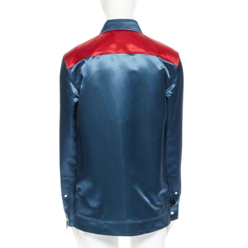 Women's runway CALVIN KLEIN RAF SIMONS SS18 blue red acetate diner uniform shirt IT36 XS For Sale