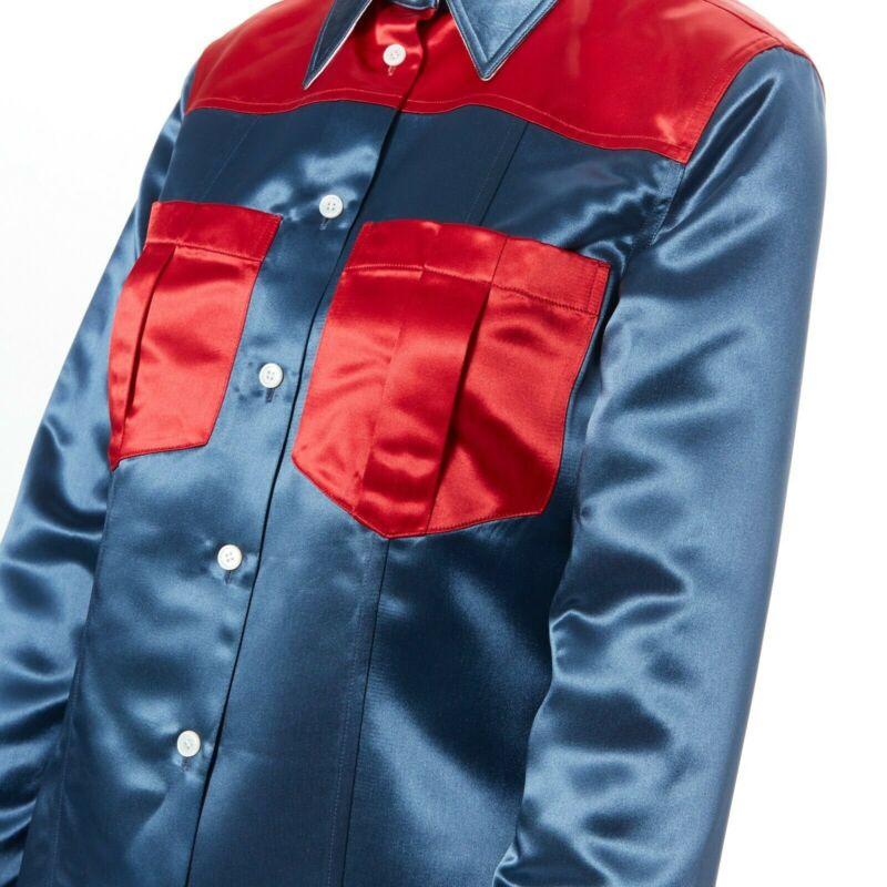 runway CALVIN KLEIN RAF SIMONS SS18 blue red acetate diner uniform shirt IT36 XS For Sale 2