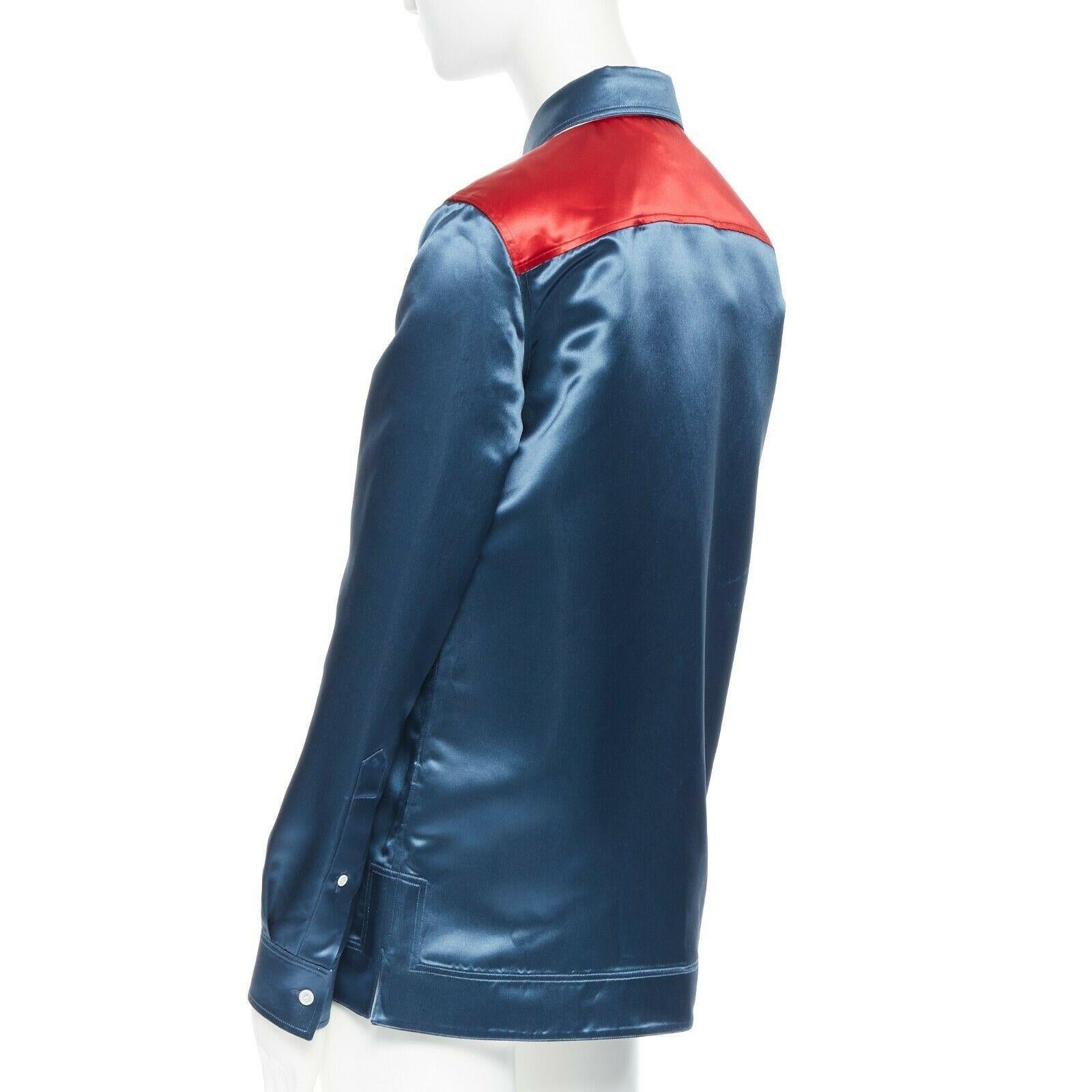 Women's runway CALVIN KLEIN RAF SIMONS SS18 blue red acetate diner uniform shirt IT36 XS