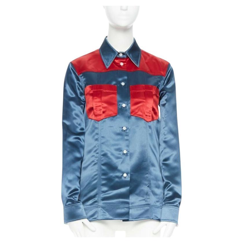 runway CALVIN KLEIN RAF SIMONS SS18 blue red acetate diner uniform shirt IT36 XS For Sale
