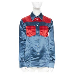 runway CALVIN KLEIN RAF SIMONS SS18 blue red acetate diner uniform shirt IT36 XS