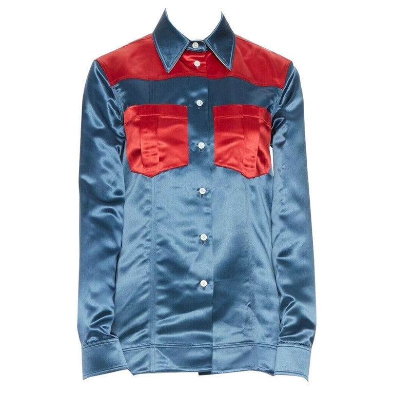 runway CALVIN KLEIN RAF SIMONS SS18 blue red acetate diner uniform shirt  IT36 XS For Sale at 1stDibs