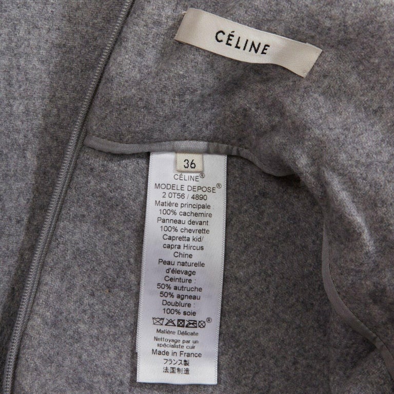 runway CELINE grey goat fur 100% cashmere leather belt tab turtleneck vest  top at 1stDibs