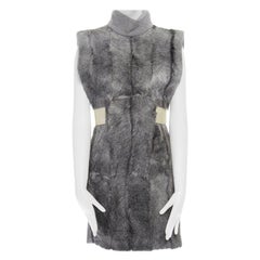 runway CELINE grey goat fur 100% cashmere leather belt tab turtleneck vest top
