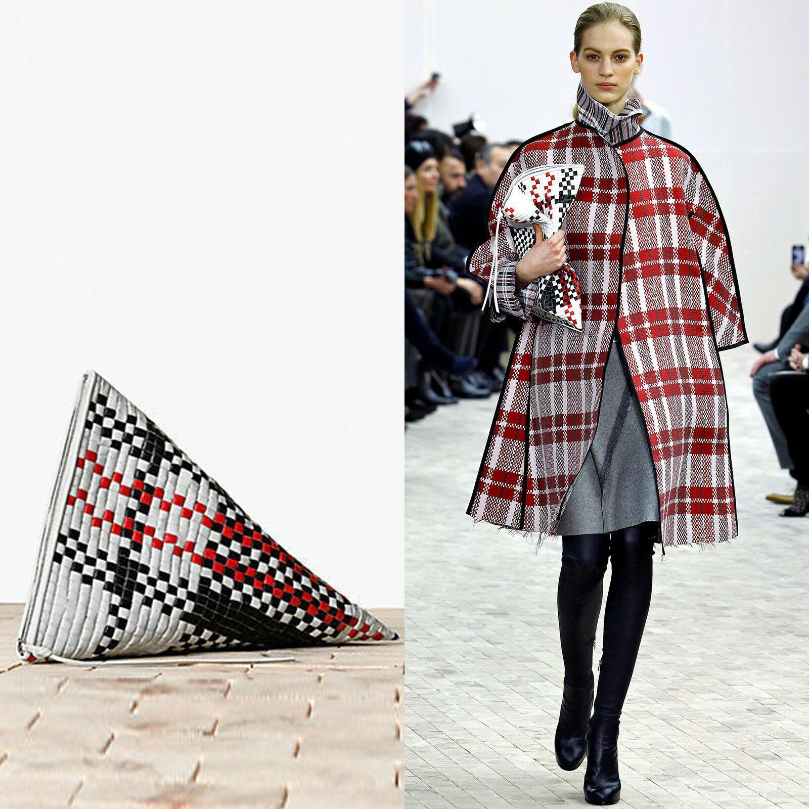 runway CELINE PHILO AW13 Berlingot red white blue stitch leather zip clutch bag
CELINE by PHOEBE PHILO
FROM THE FALL WINTER 2013 RUNWAY
Berlingot clutch. 
Inspired by the triangular shape of Berlingot candy. 
Twisted pyramid design. 
Black, white,