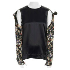 runway CELINE PHILO black floral print contrast stitch cut out tie sleeves top S