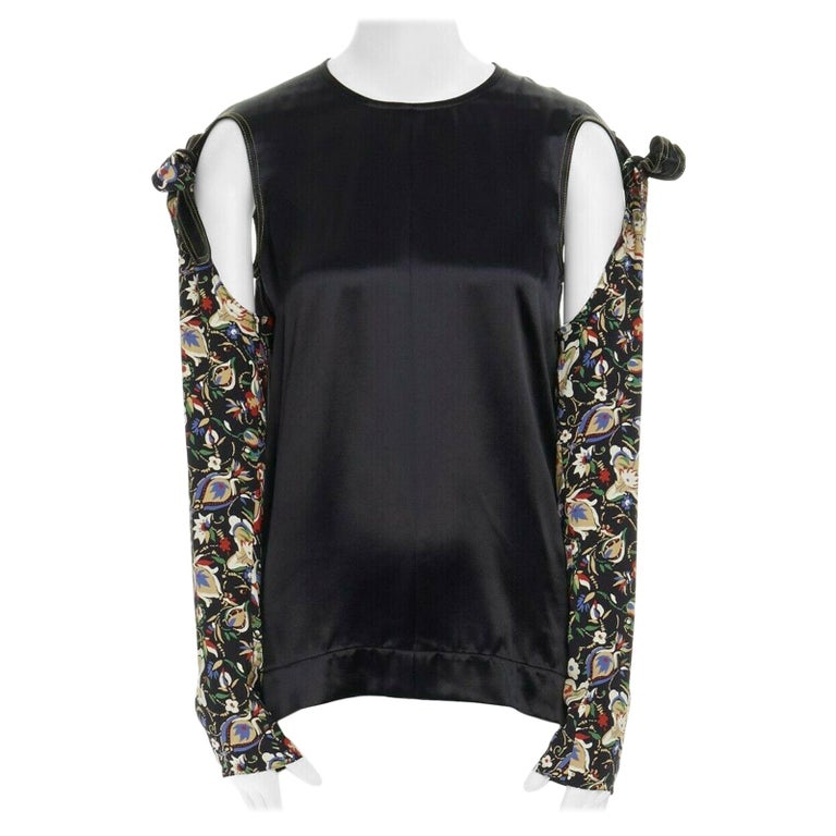 runway celine philo black floral print contrast stitch cut out tie sleeves top s at 1stdibs