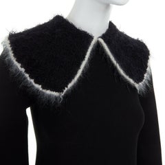 runway CELINE PHILO black knit oversized wool collar ruffle hem fitted dress S
