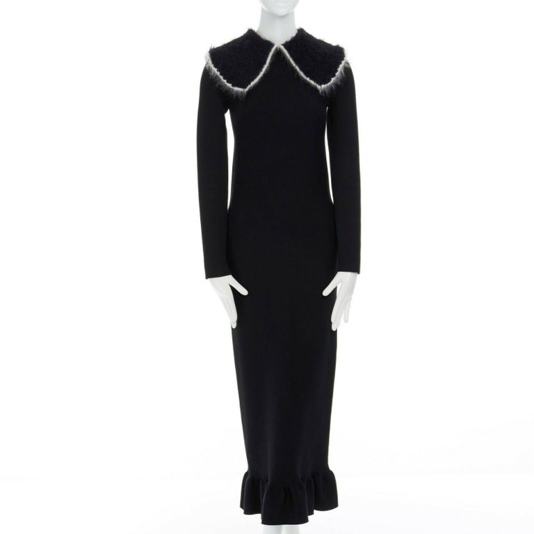 runway CELINE PHILO black knit oversized wool collar ruffle hem fitted ...