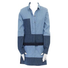 runway CELINE PHILO blue mixed denim patchwork long sleeve mini dress FR38 M