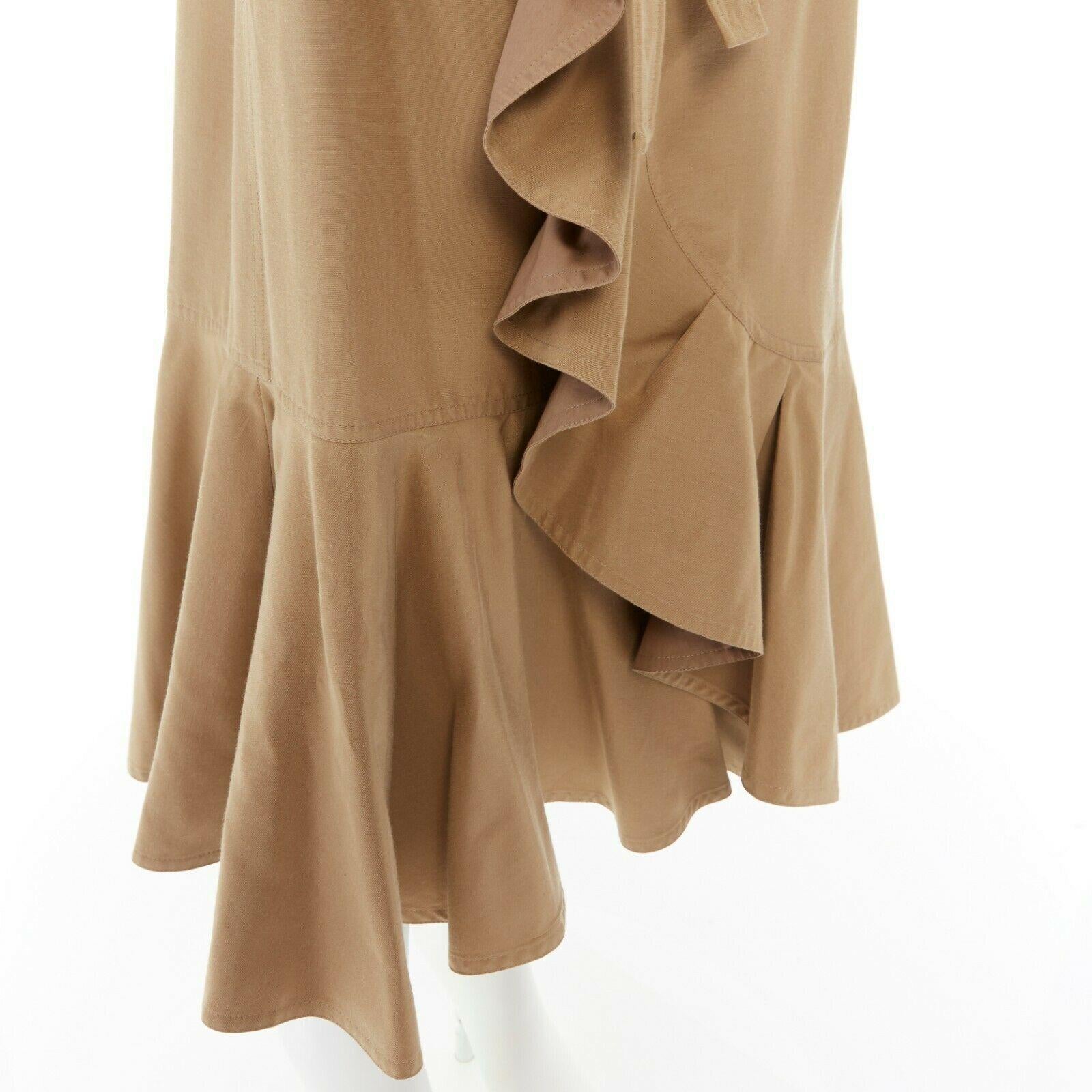 runway CELINE PHILO khaki beige ruffle hem wraparound self tie knee skirt FR40 4