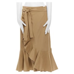 runway CELINE PHILO khaki beige ruffle hem wraparound self tie knee skirt FR40