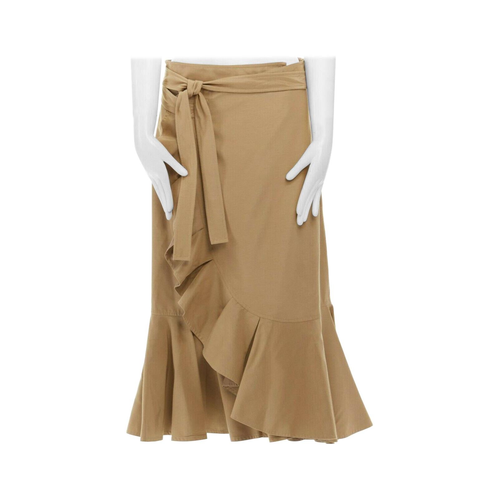 runway CELINE PHILO khaki beige ruffle hem wraparound self tie knee