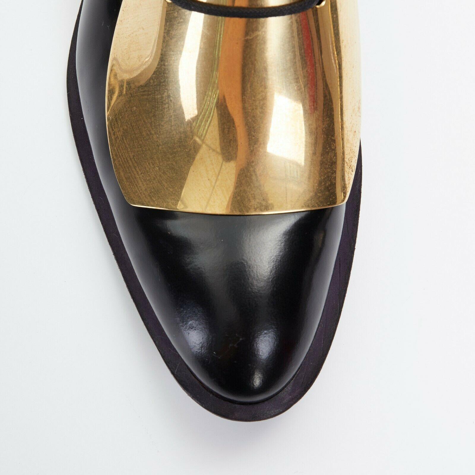 runway CELINE PHOEBE PHILO black leather gold metal plate lace brogues EU39.5 In Excellent Condition In Hong Kong, NT