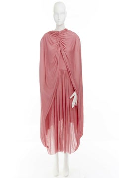 runway CELINE PHOEBE PHILO pink fluid viscose draped cape midi dress FR36 S