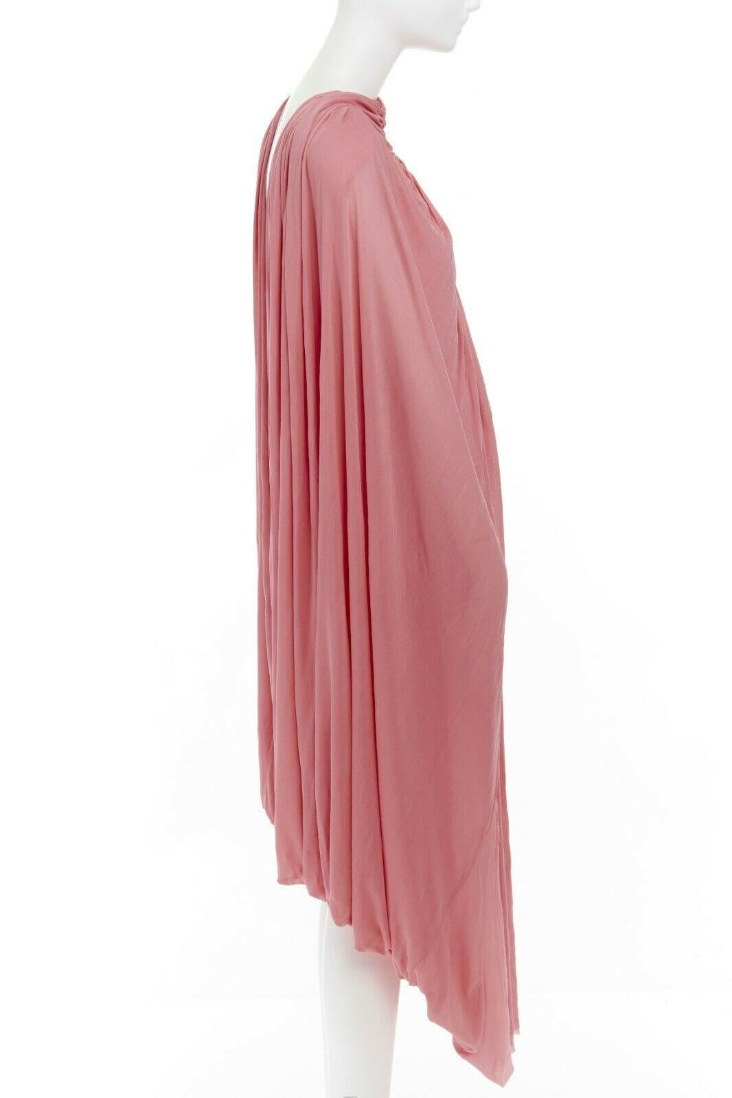 Pink runway CELINE PHOEBE PHILO pink fluid viscose draped cape midi dress FR36 S