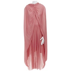 runway CELINE PHOEBE PHILO pink fluid viscose draped cape midi dress FR36 S