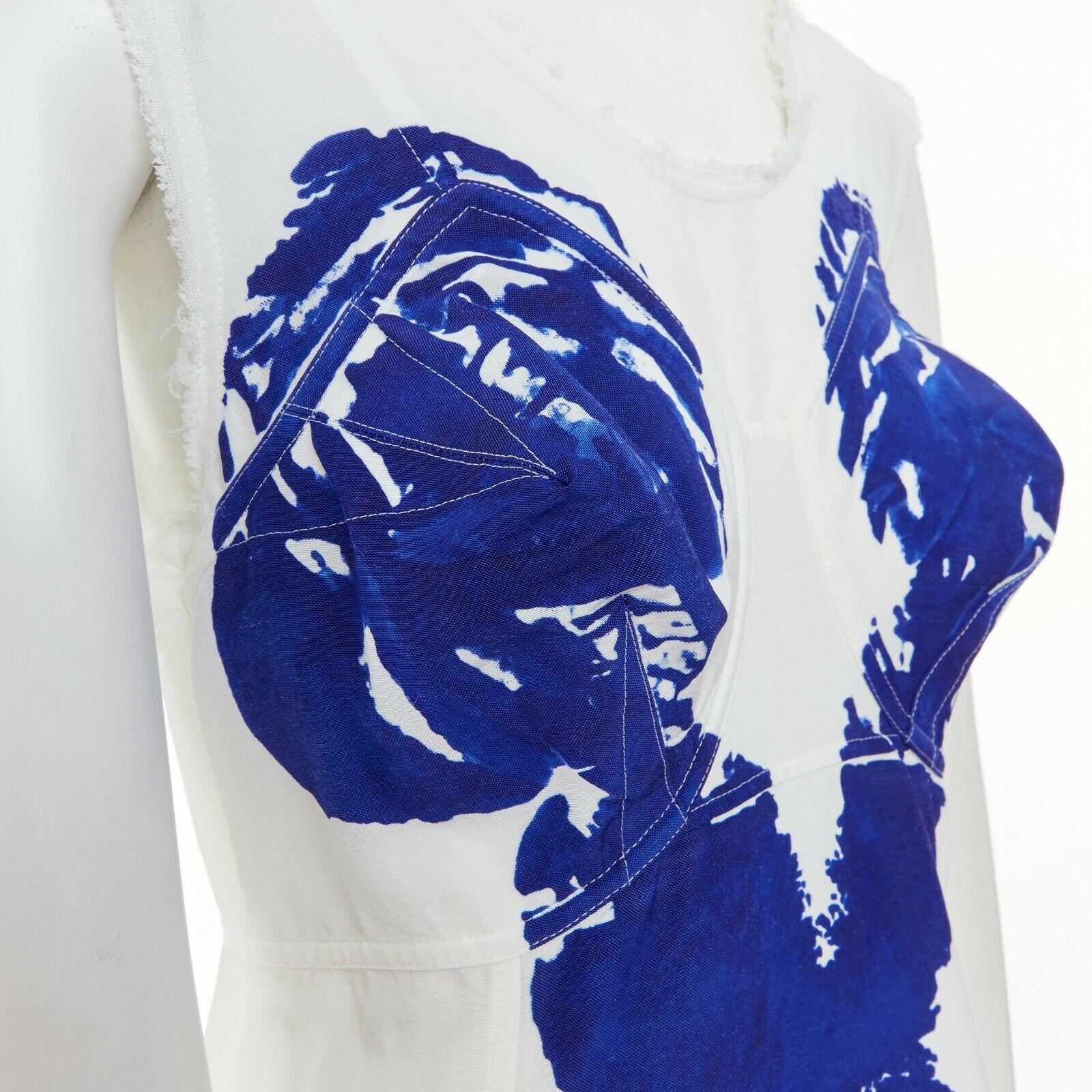 Women's runway CELINE PHOEBE PHILO SS17 Yves Klein body print white frayed dress FR36 S