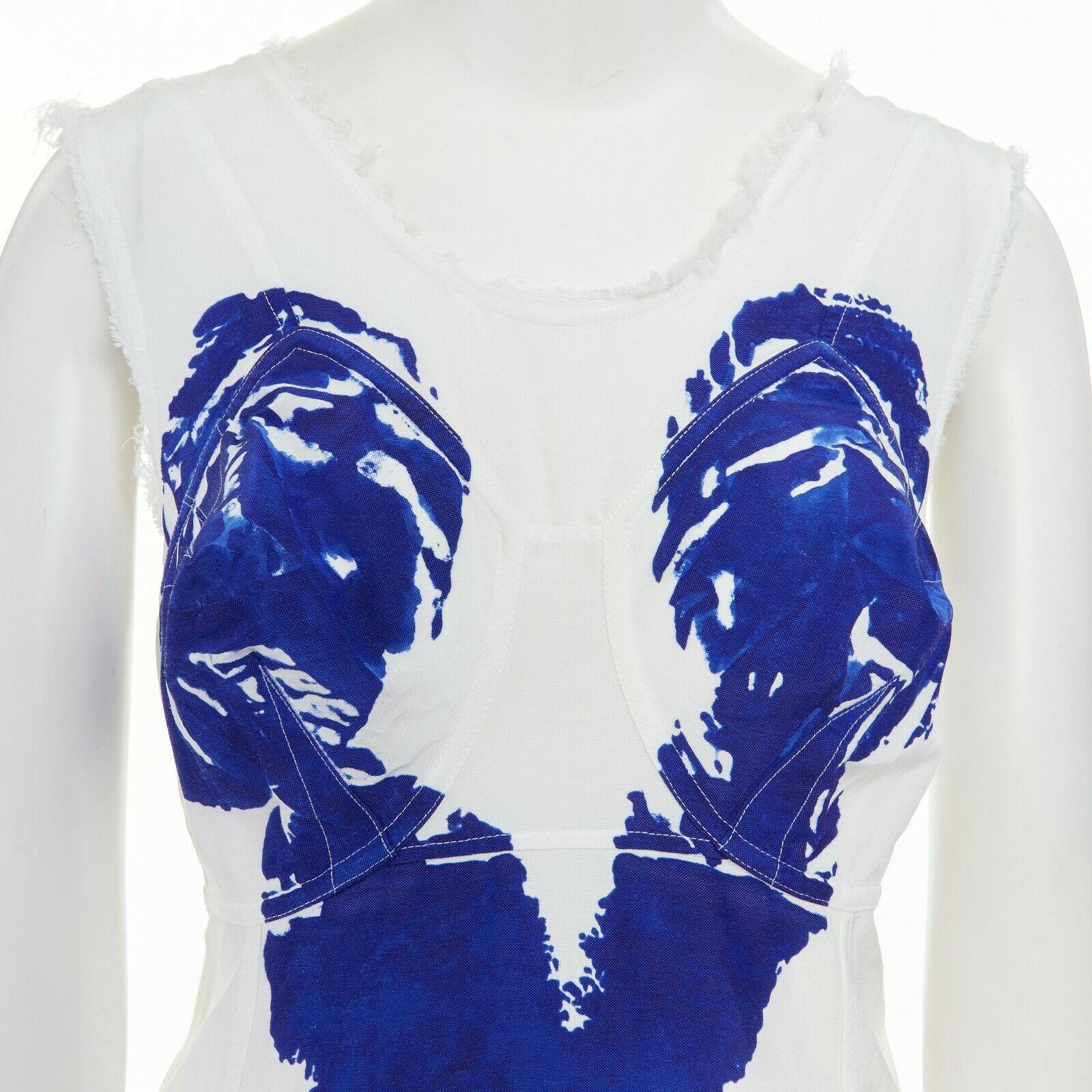 Women's runway CELINE PHOEBE PHILO SS17 Yves Klein body print white frayed dress FR36 S
