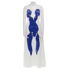 runway CELINE PHOEBE PHILO SS17 Yves Klein body print white frayed dress FR36 S