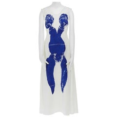 runway CELINE PHOEBE PHILO SS17 Yves Klein body print white frayed dress FR36 S