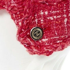 runway CHANEL 06P red pink checker tweed biker jacket braided chain belt FR46
