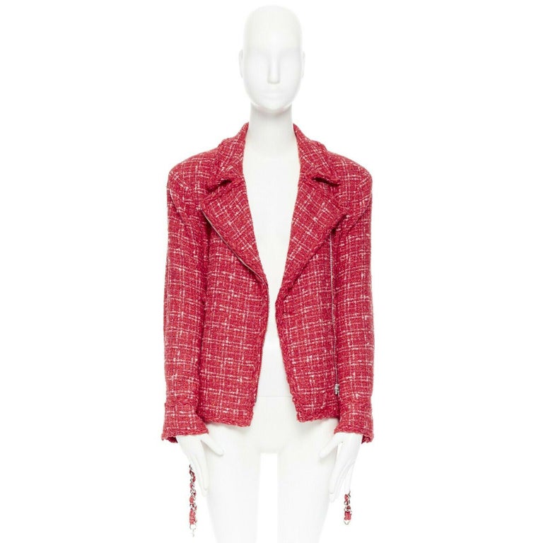 Chanel 06P Purple Red Yellow Silk Blend Tweed Floral Pin Blazer Jacket Size  42 For Sale at 1stDibs