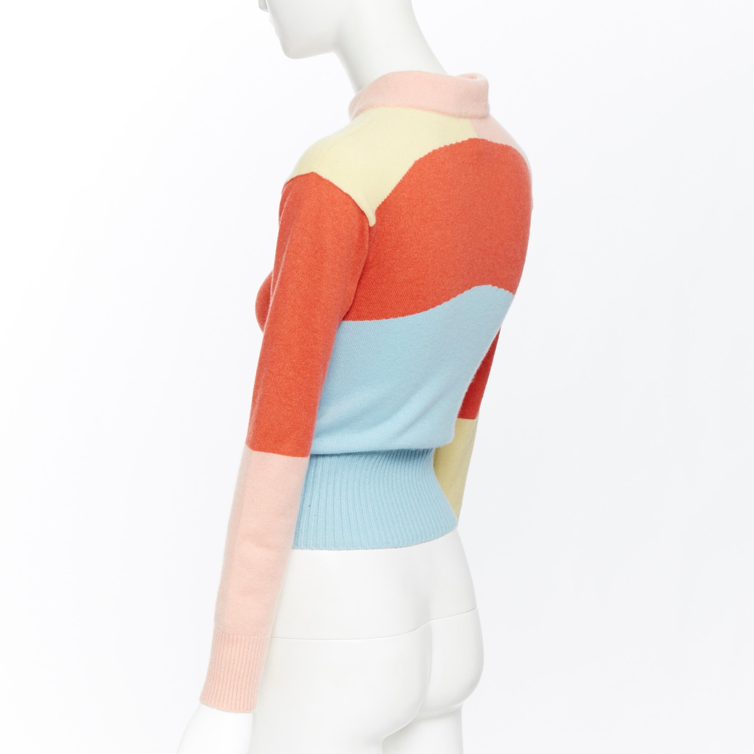 runway CHANEL 08C 100% cashmere orange colorblocked gold airplane sweater FR36 In Excellent Condition In Hong Kong, NT