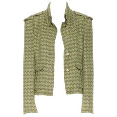 runway CHANEL 08C green houndstooth tweed 2 pocket military jacket FR42