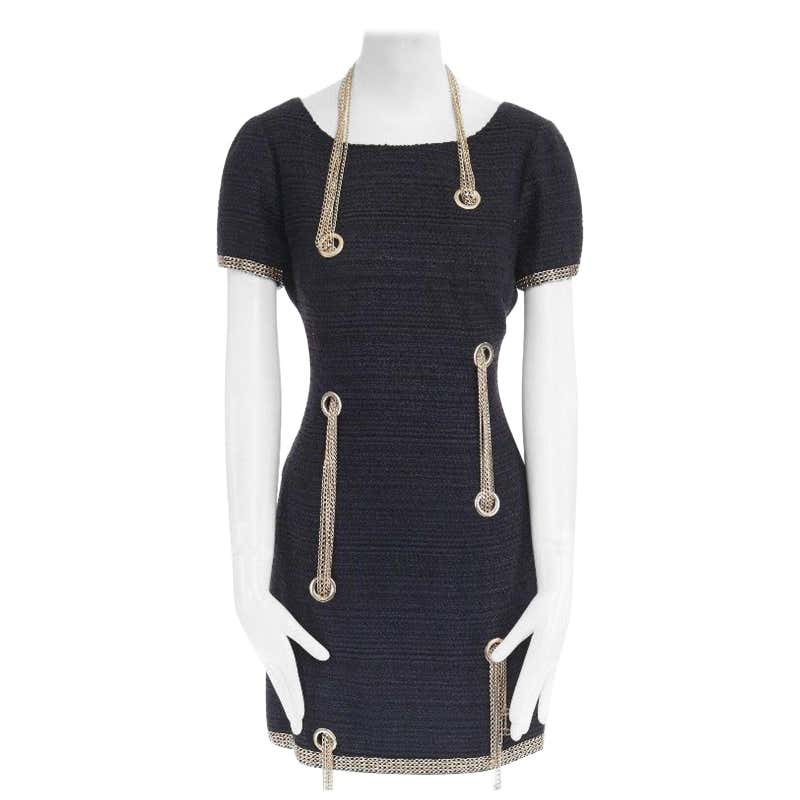 Chanel Navy Blue Cap Sleeve Chemise Cotton Dress For Sale at 1stdibs