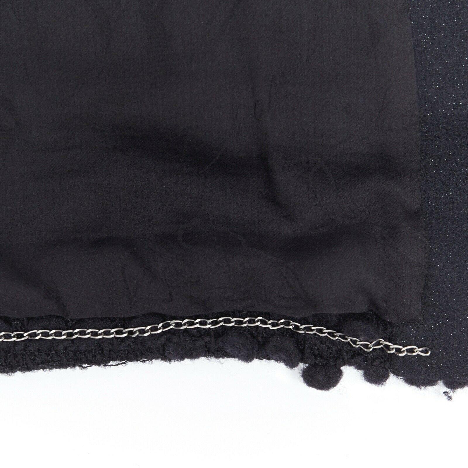 runway CHANEL 09A black boucle tweed wrap collar jade leather belt jacket FR42 6