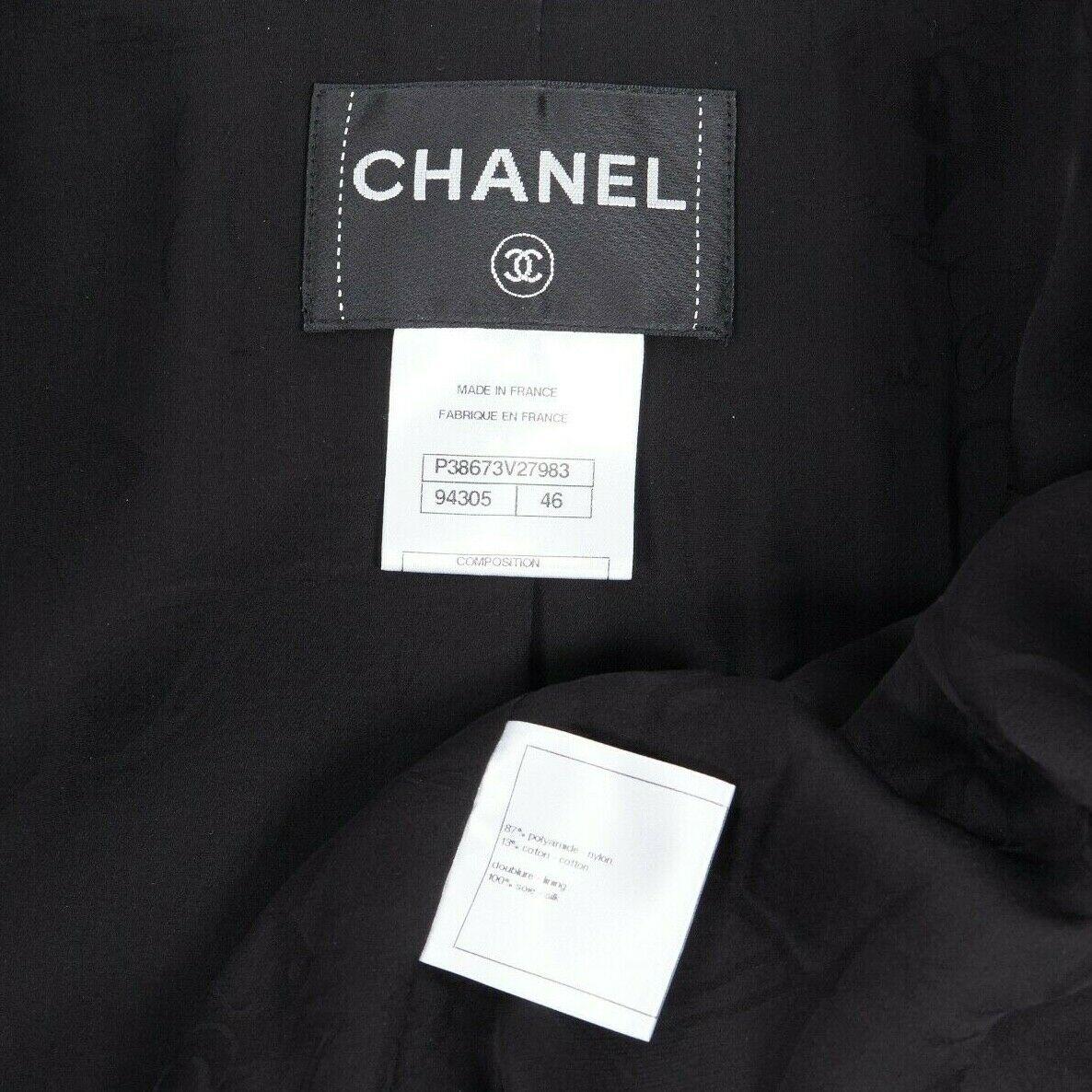 runway CHANEL 10A Paris-Shanghai black lacquered tweed crochet trim jacket FR46 6