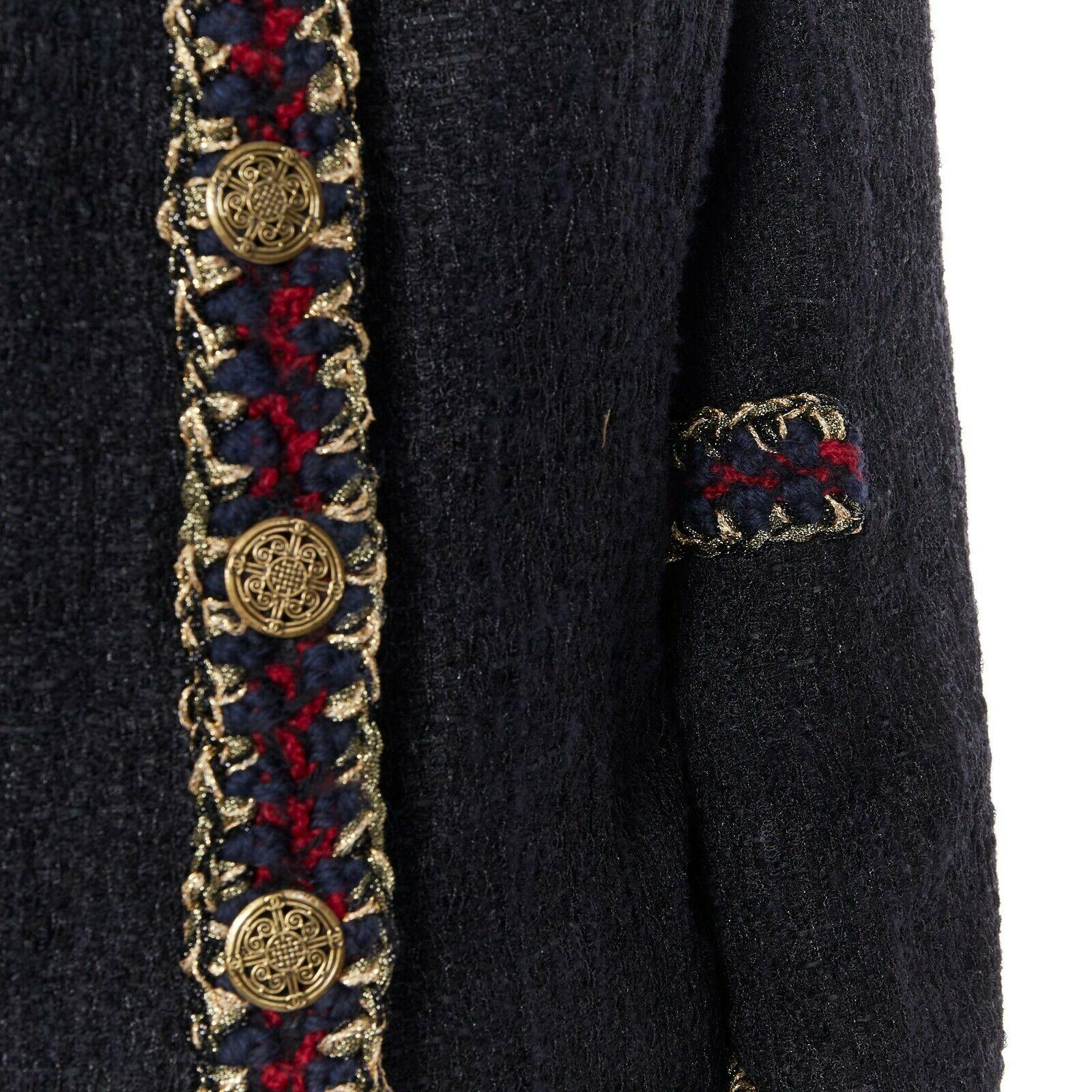 runway CHANEL 10A Paris-Shanghai black lacquered tweed crochet trim jacket FR46
Brand: CHANEL
Designer: Karl Lagerfeld
Collection: 10A 'Paris-Shanghai' Metier D'art
Model Name / Style: Tweed jacket
Material: Nylon
Color: Black
Pattern: