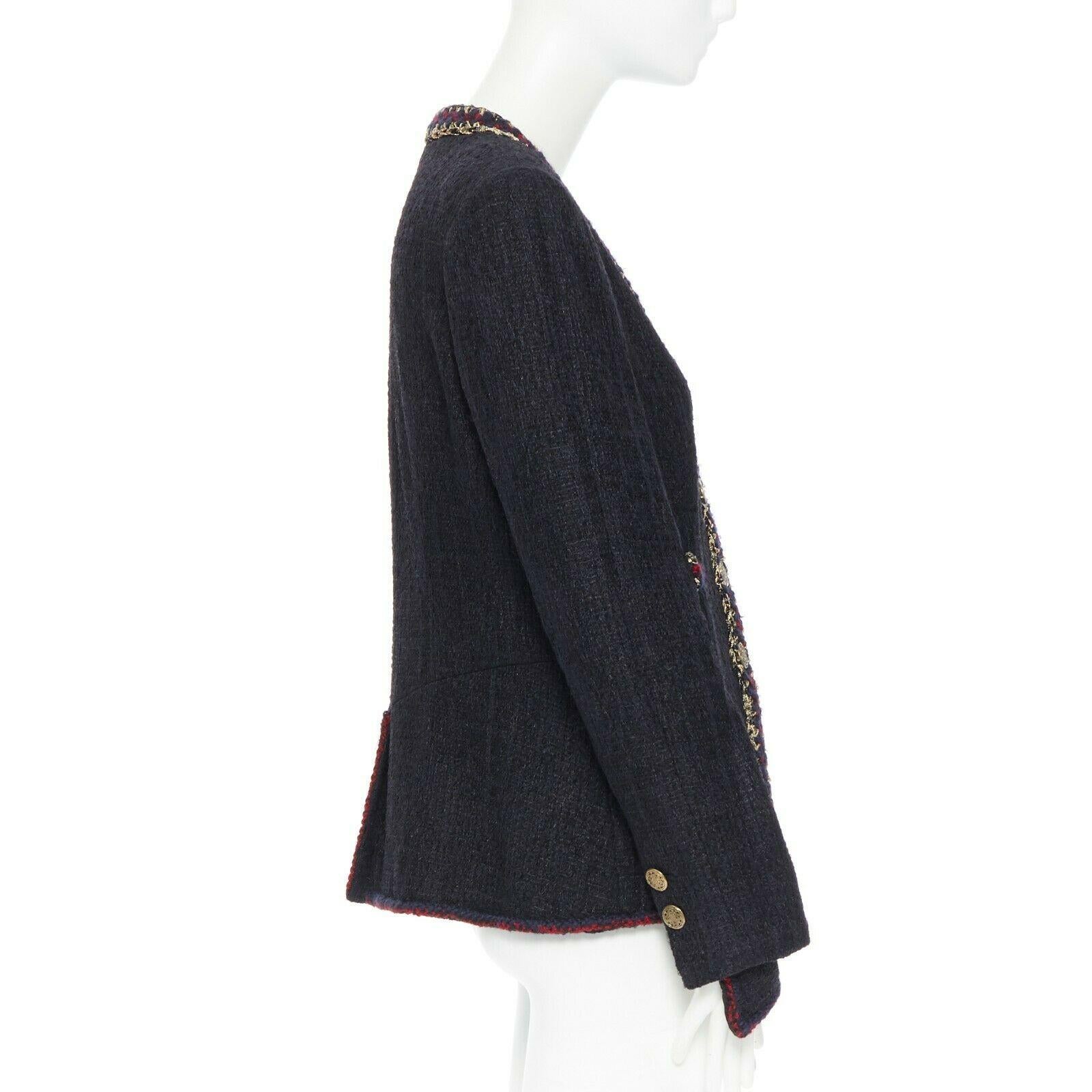 Women's runway CHANEL 10A Paris-Shanghai black lacquered tweed crochet trim jacket FR46