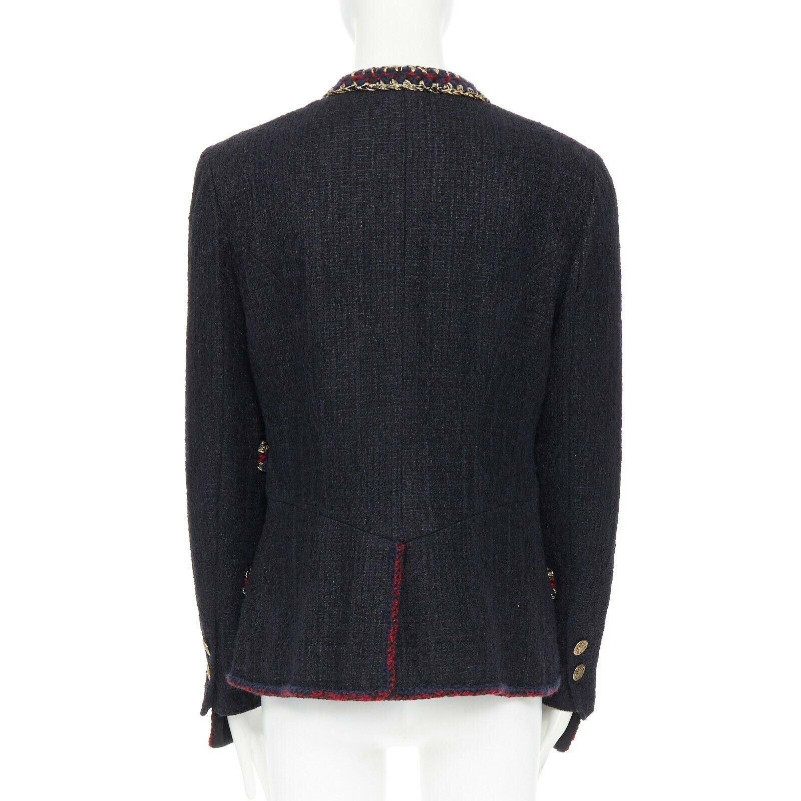 runway CHANEL 10A Paris-Shanghai black lacquered tweed crochet trim jacket FR46 1