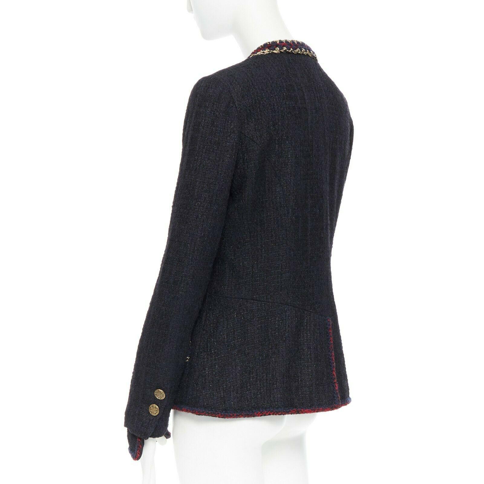 runway CHANEL 10A Paris-Shanghai black lacquered tweed crochet trim jacket FR46 2