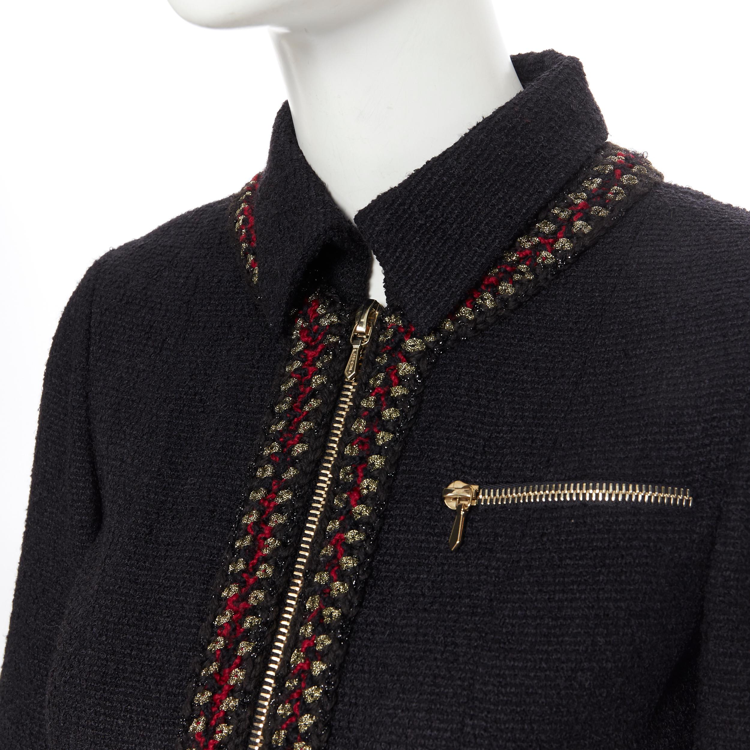 runway CHANEL 10A Paris-Shanghai black tweed red gold crochet trim jacket FR36 3