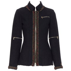 laufsteg CHANEL 10A Paris-Shanghai schwarz Tweed rot gold Häkelarbeit trimmen Jacke FR36