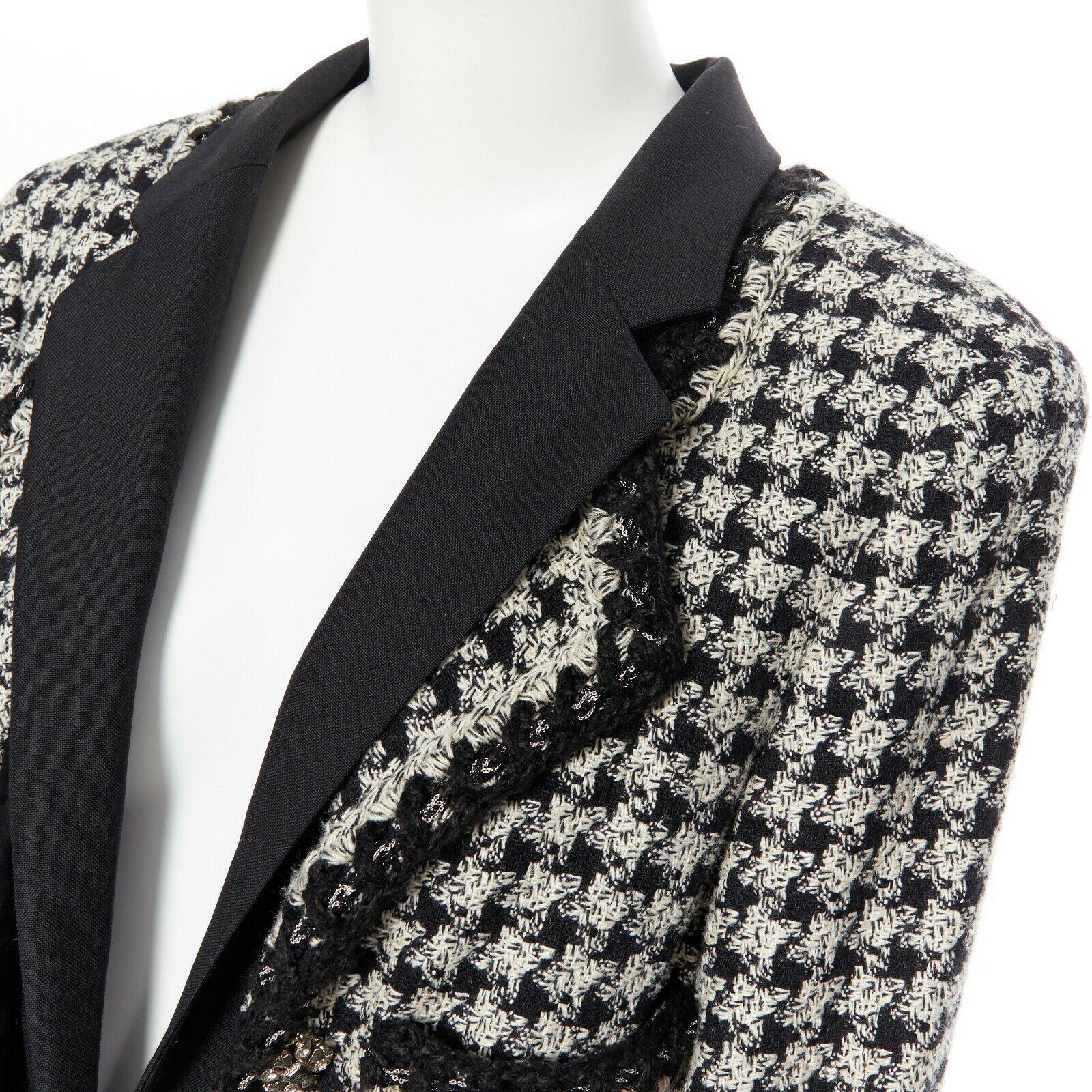 runway CHANEL 11A black houndstooth tweed trompe l'oeil silk blazer jacket FR46 2