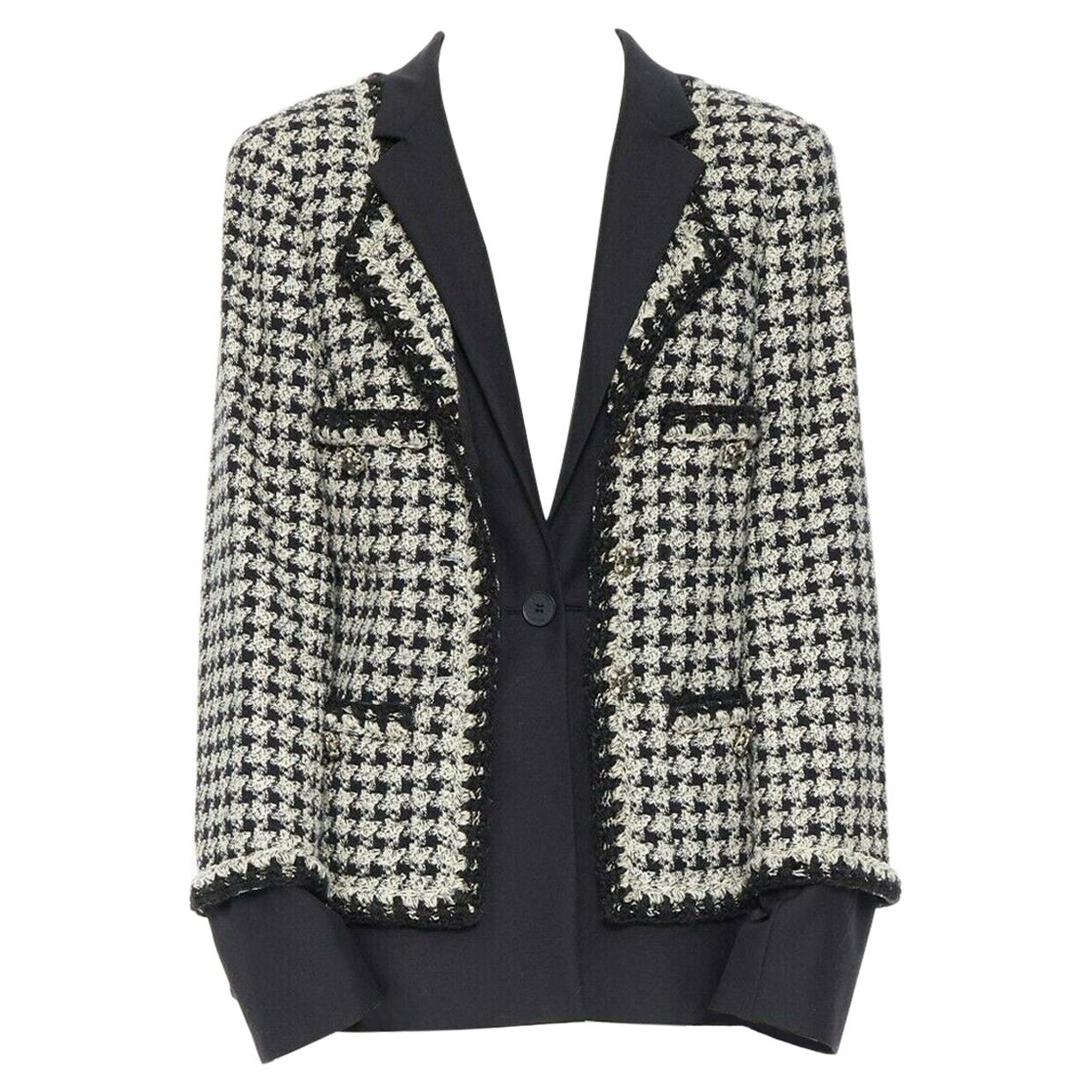 runway CHANEL 11A black houndstooth tweed trompe l'oeil silk blazer jacket FR46