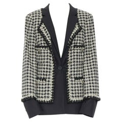 runway CHANEL 11A black houndstooth tweed trompe l'oeil silk blazer jacket FR46